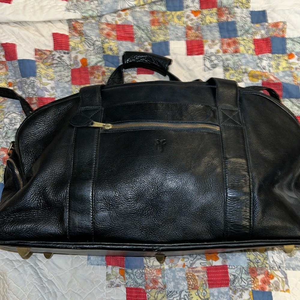 Vintage Frye black leather duffle bag